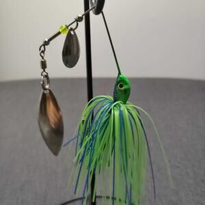 Tandem Blade Spinnerbait Lure Green Blue Skirt Green Head Bass Fishing NWOT